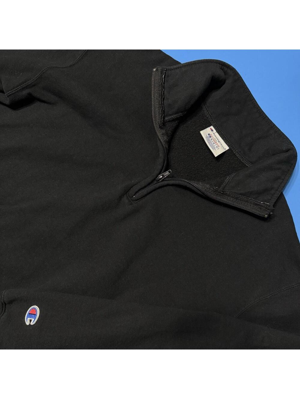 Authentic Eco Champion Sweater Black Pullover 1/4 Zip Long Sleeve Men’s M